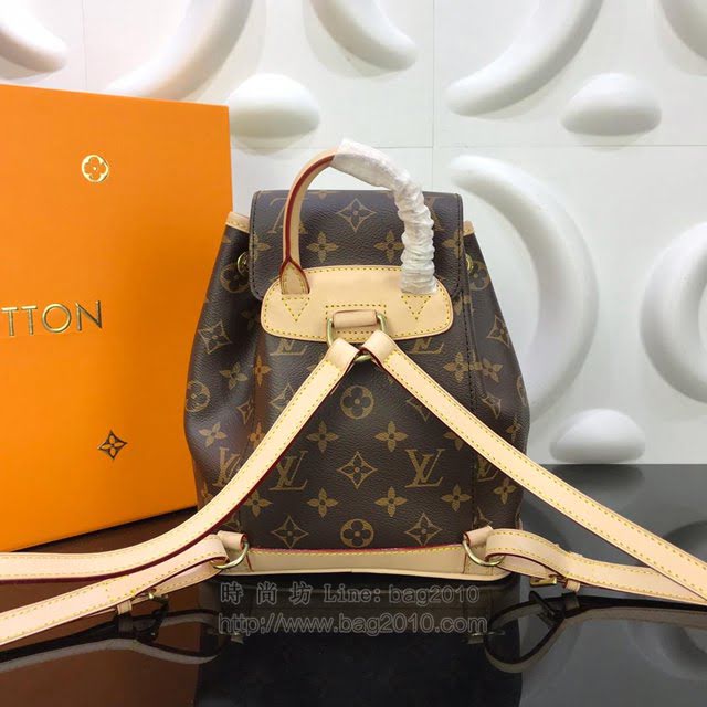 LV雙肩包包 M51137 路易威登Monogram 帆布雙肩包 LV老花配黃皮拉繩迷你背包 LV後背包 LV情侶款背包  ydh3090